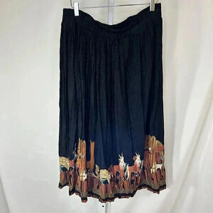 Stonebridge Size Medium Rayon Maxi Skirt Black African Animals Safari Vintage